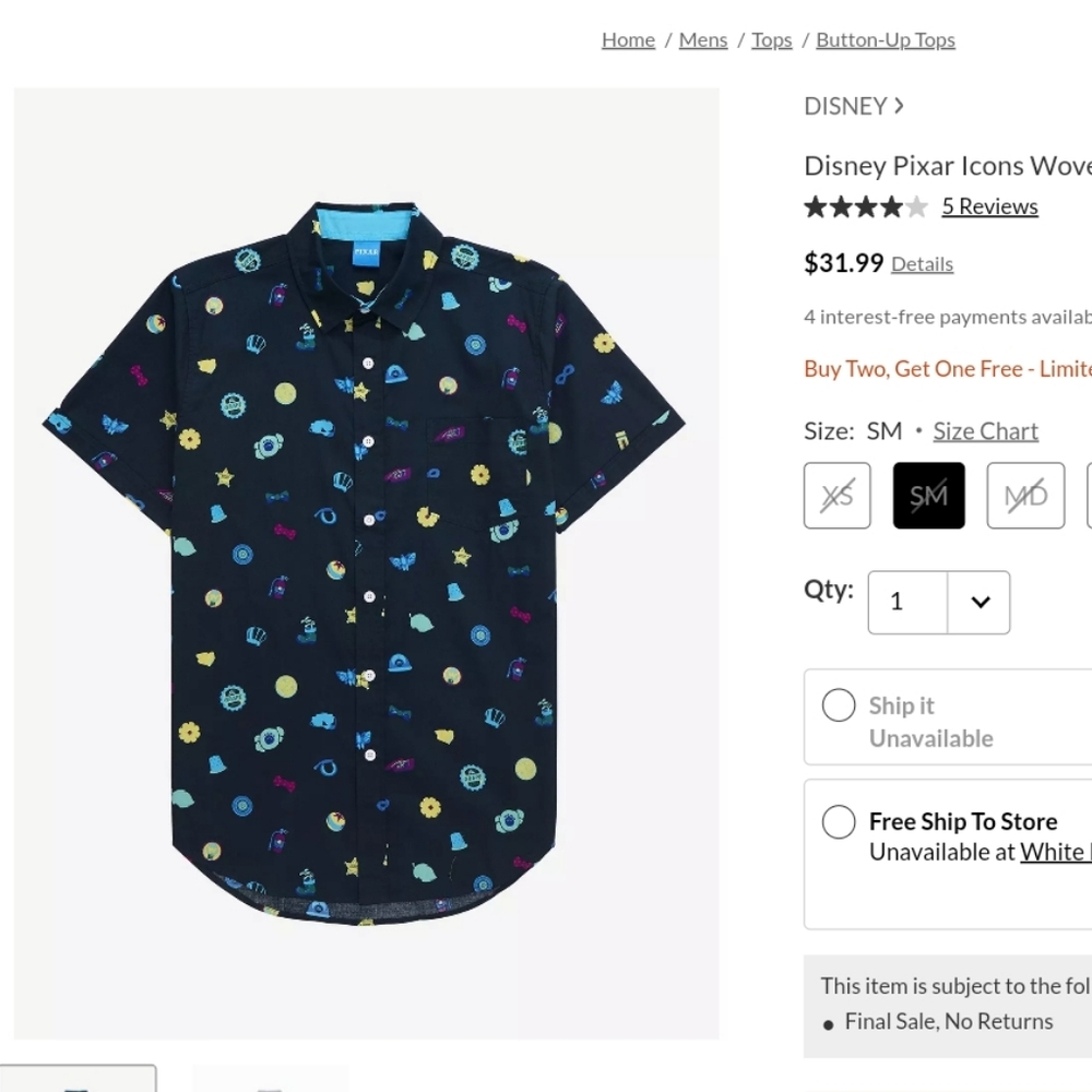 Box Lunch Pixar Icons Woven Button Up Shirt XS